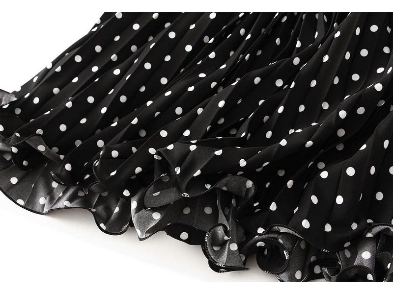 Korean-Japanese Polka Dot Pleated Midi Skirt, High Waist, Slimming, 2026 Spring/Summer Collection.