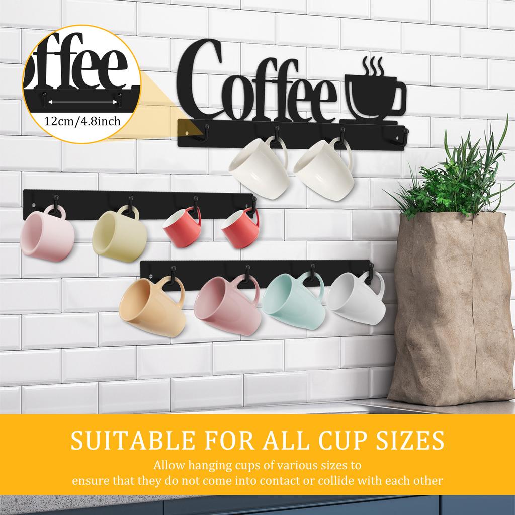 Metal Coffee Mug Holder Tea Cup Wall Hanger Decorative Wall Mounted Mug Rack With 12 Hooks Rust Proof for Coffee Bar Kitchen New