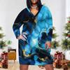 Women Plus Size Marble Print V Neck Long Sleeve Fitted Straight Dress