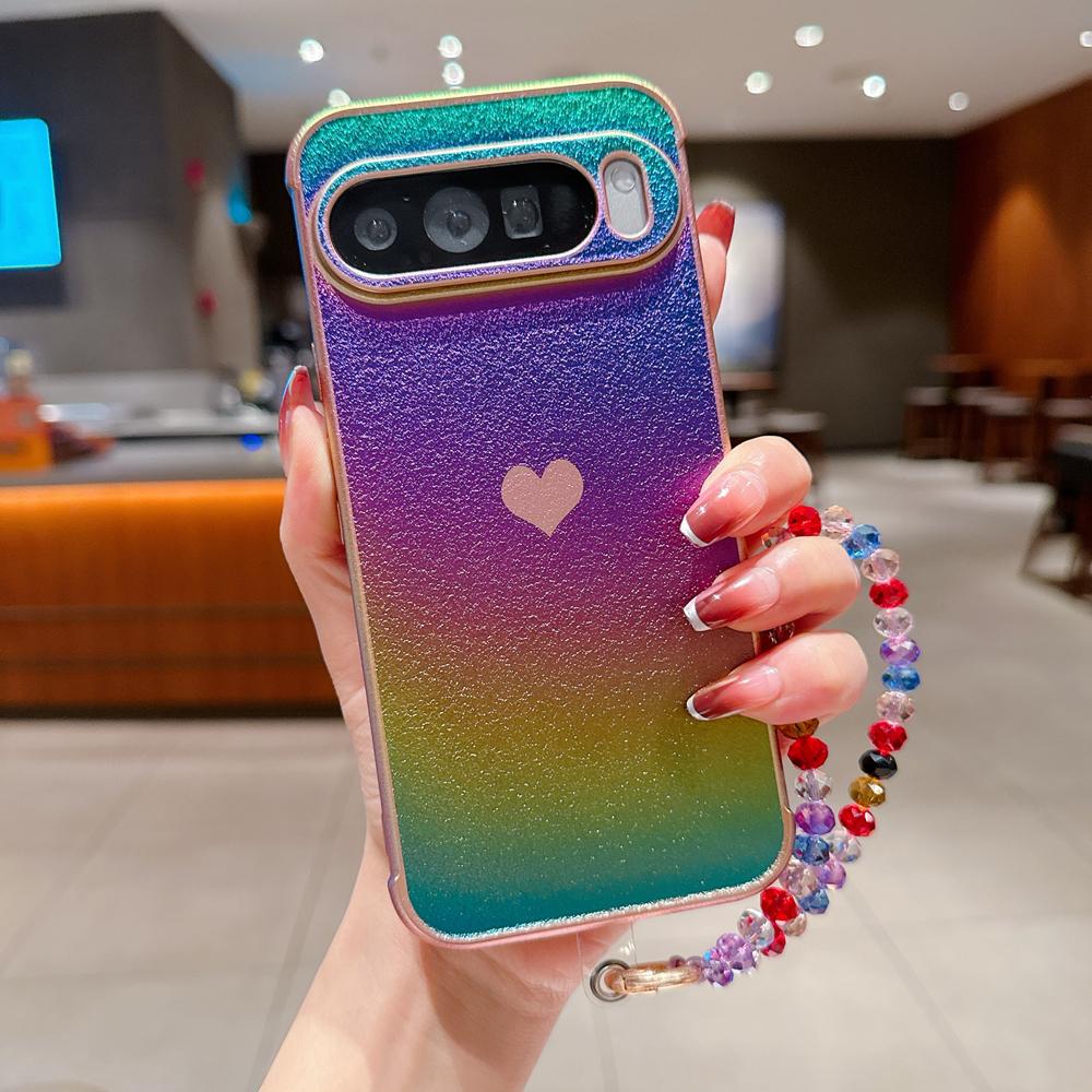 KEYSION Gradient Colorful Phone Case for Google Pixel 10 Pro XL 9 Pro 9A 8A Soft TPU Shockproof Back Cover With Crystal Bracelet