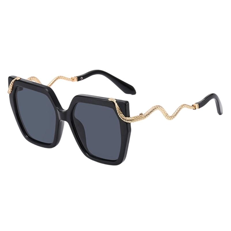 Fashion Square Frame Sunglasses With Metal Snake Temples For Men And Women UV400 Protections Large Lens Sun Glasses