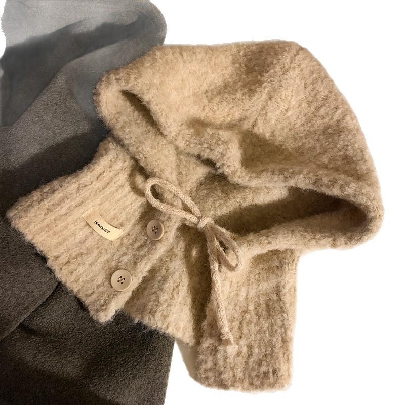 Balaclava Women's Autumn and Winter Scarf Hat One Piece Knitted Woolen Hat Warm Ear Protection Lei Feng Hat