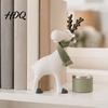 Christmas Shelf Decor Nordic Minimalist Resin Reindeer Figurine with Knitted Scarf Cute Healing Deer Statue Matte White Elegant Elk Statues