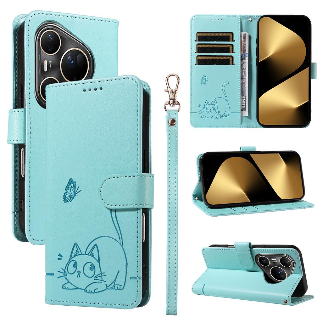 Husă pentru Huawei Pura 80 Ultra, Model Pisică, Imprimeu Piele, Husă Telefon cu Curea de Mână