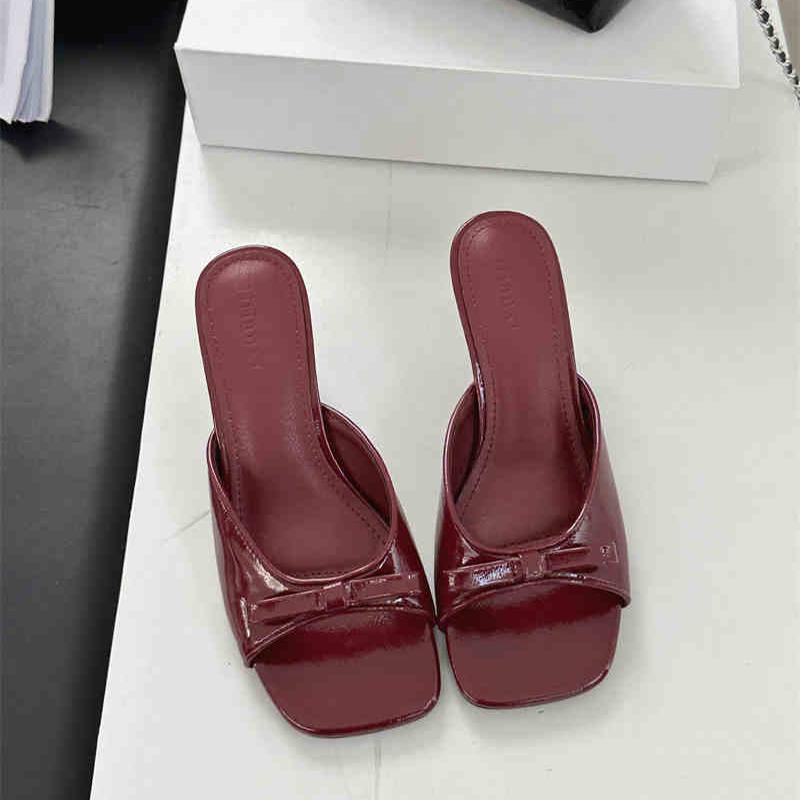 Summer Women Square Toe High Heel Slippers Fashion Butterfly-knot Dress Slide Ladies Evening Party Sandalias