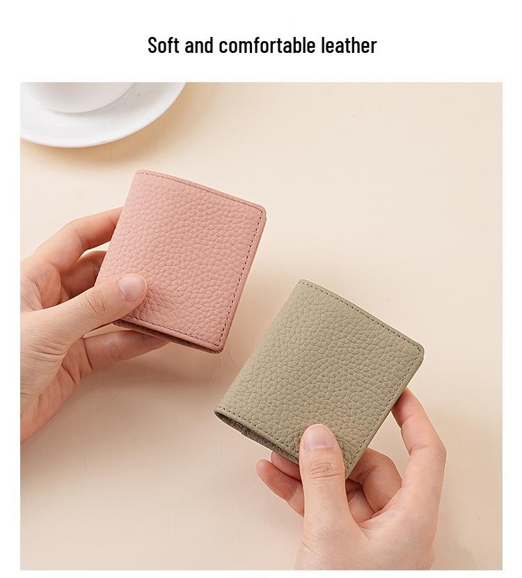 Women's Mini Coin Purse: Japanese Style Genuine Cowhide Leather with Lychee Pattern.