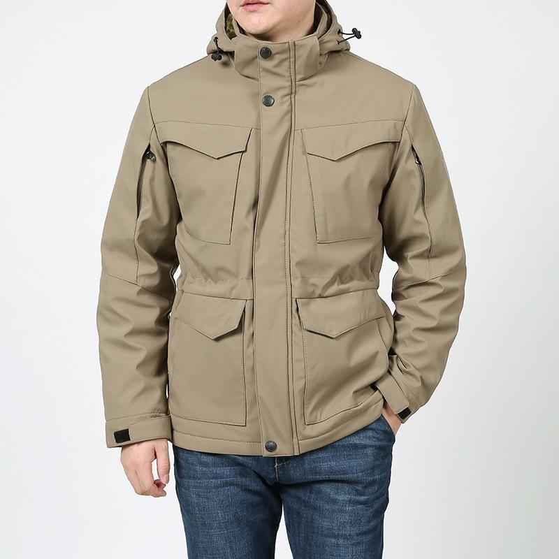 Men's Winter Workwear Fleece Coat: Thickened Cotton, Multi-Pocket, Windproof, Waterproof Jacket