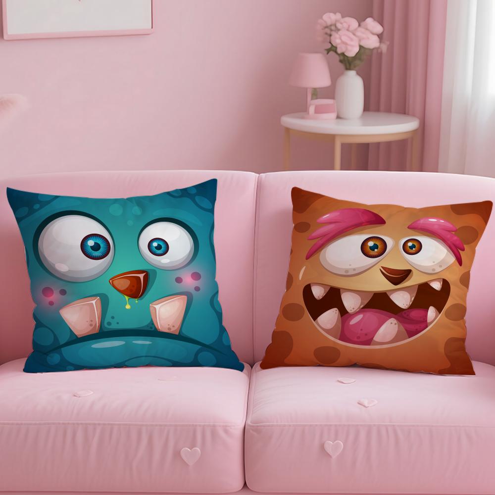 Funny Little Monster Cushion Cover Soft Short Plush Double-Sided Printing Home Decor Machine Washable Pillow Case Gift