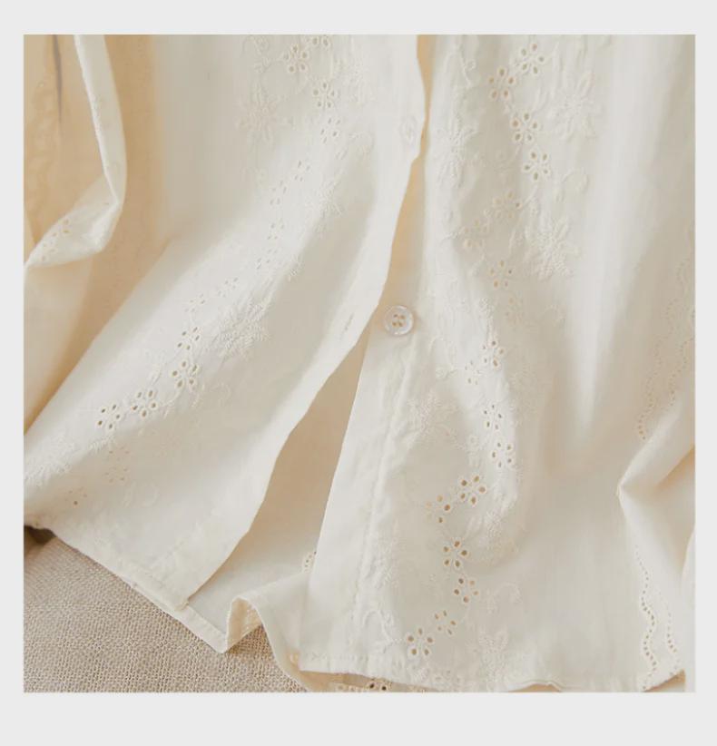 Aprikosenfarbenes, langärmliges, besticktes Damenhemd aus reiner Baumwolle – Neues Design für Frühjahr 2025