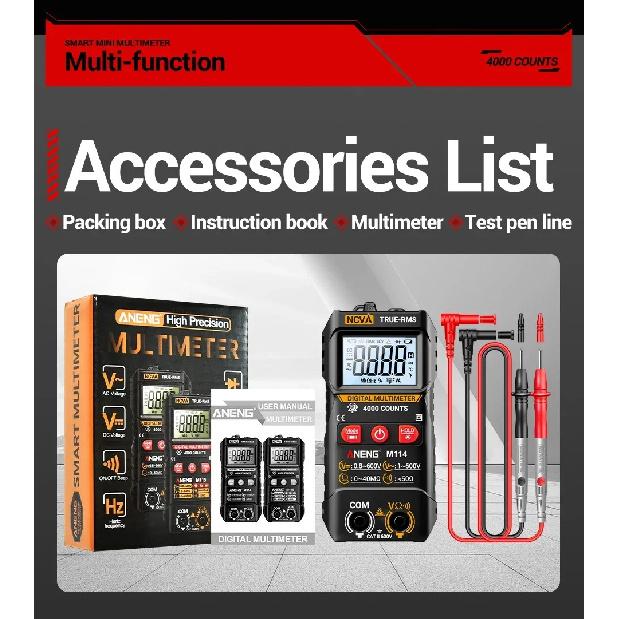 ANENG M114 Digital Multimeter + BT173 Battery Tester 4000 Counts Auto Ranging NCV Backlight Electrical Tool Kit