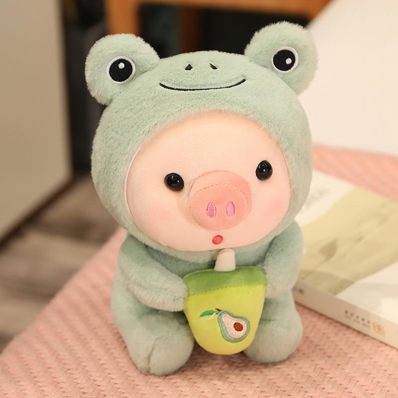 Cute Animal Fruit Boba Tea Bubble Plush Pig Toy Kawaii Sleeping Pillow Cushion Soft Plush Pig Toy