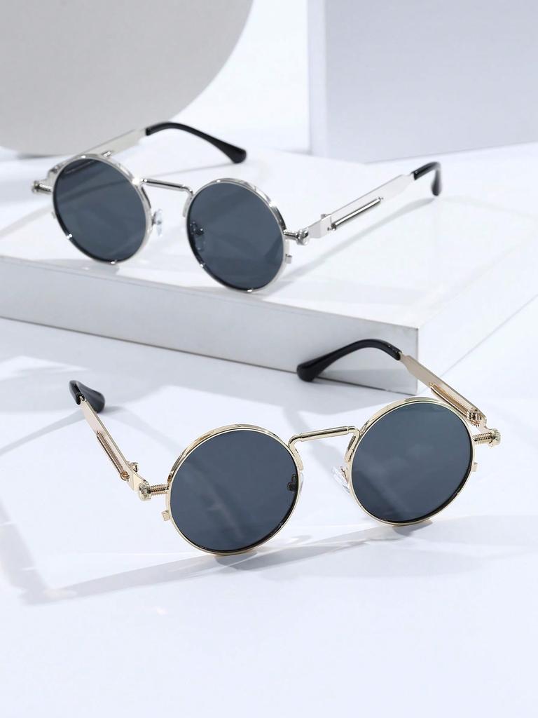 1/2 PC S Fashion Round Metal Frame Spring Decor Sunglasses For Outdoor Daily Life Shades Punk Vintage Eyewear Accessories.