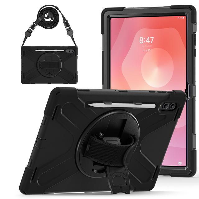 

Case For Samsung Galaxy Tab S11 Ultra 2025 14.6 SM-X930 X936B X936N X930N 360 Rotating Stand Rugged Cover With Shoulder Strap S11Ultra SM-X930 936 чёрный