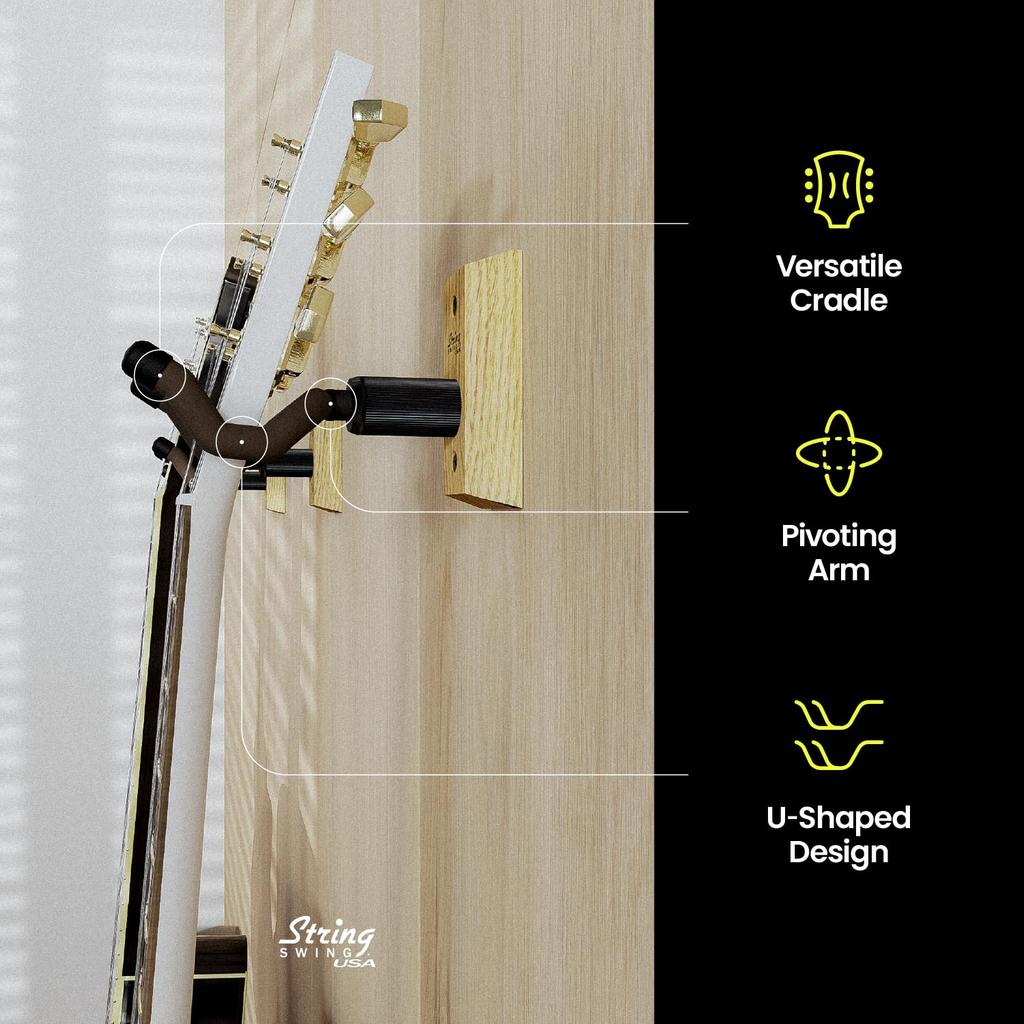 String Swing CC01K Guitar Hanger Guitar Holder Wall Mounted Hardwood for Acoustic Guitar Electric Guitar Anti-falling Anti-Damage Anti-Slip