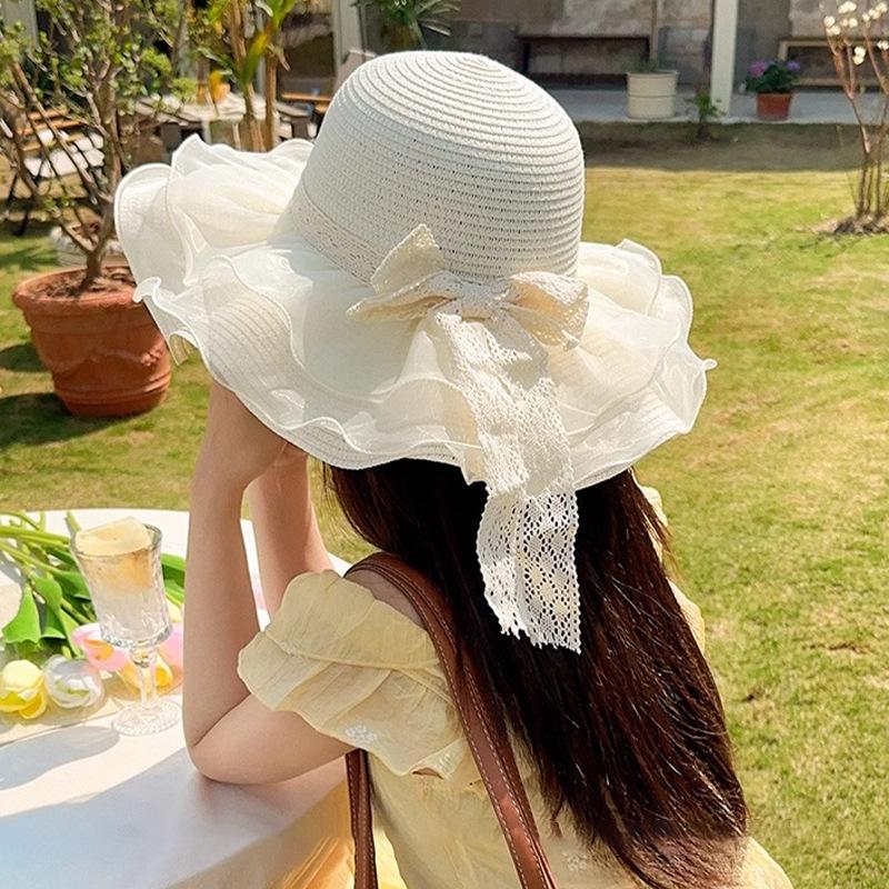 New Summer Wavy Straw Hat Fashionable Windproof and Breathable Versatile Sun Hat Women's Ultraviolet Sun Protection Sun Protection Hat