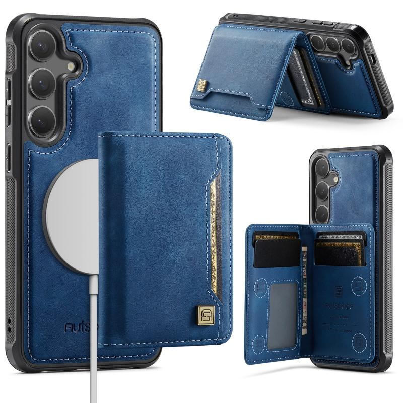 Magnetic Wireless Charging Leather Flip Phone Case for Samsung Galaxy S25 Edge S24 Ultra Plus A56 A36 A26 A16 Wallet Card Cover