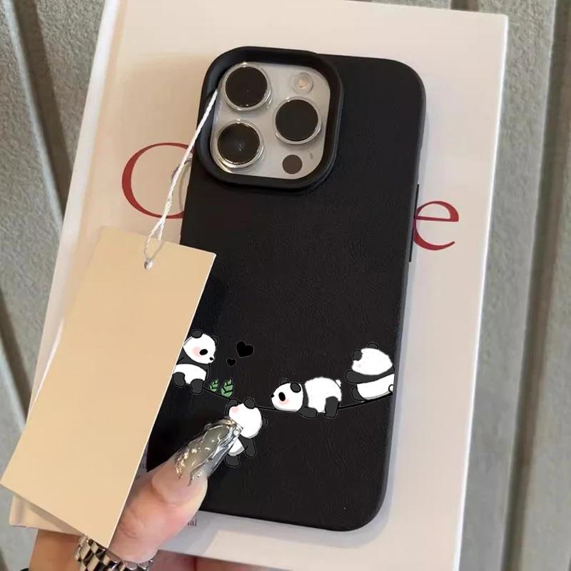 17AIR Interacting Pandas Phone Case For iPhone 14 15 16E Plus Pro X XR XS 16E iPhone 11 12 13 Pro Max Candy Color Lichee Pattern