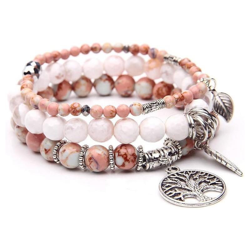 Handmade Bohemian Turquoise Beaded Bracelet With Tree Of Life Feather Charm Women Men Jewelry