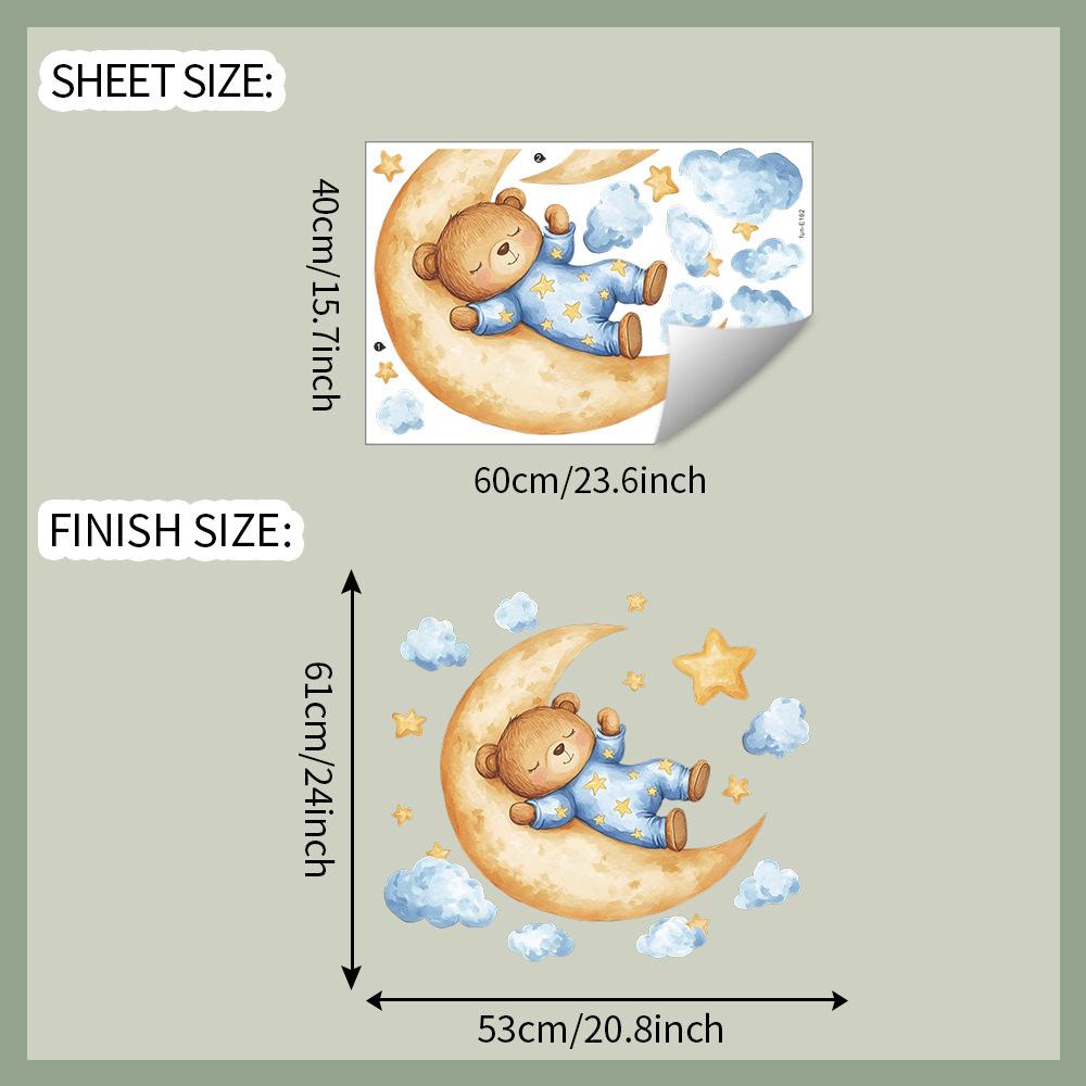 Cartoon Goodnight Bear Moon Bedroom Living Room Background Beautification and Decoration Wall Stickers