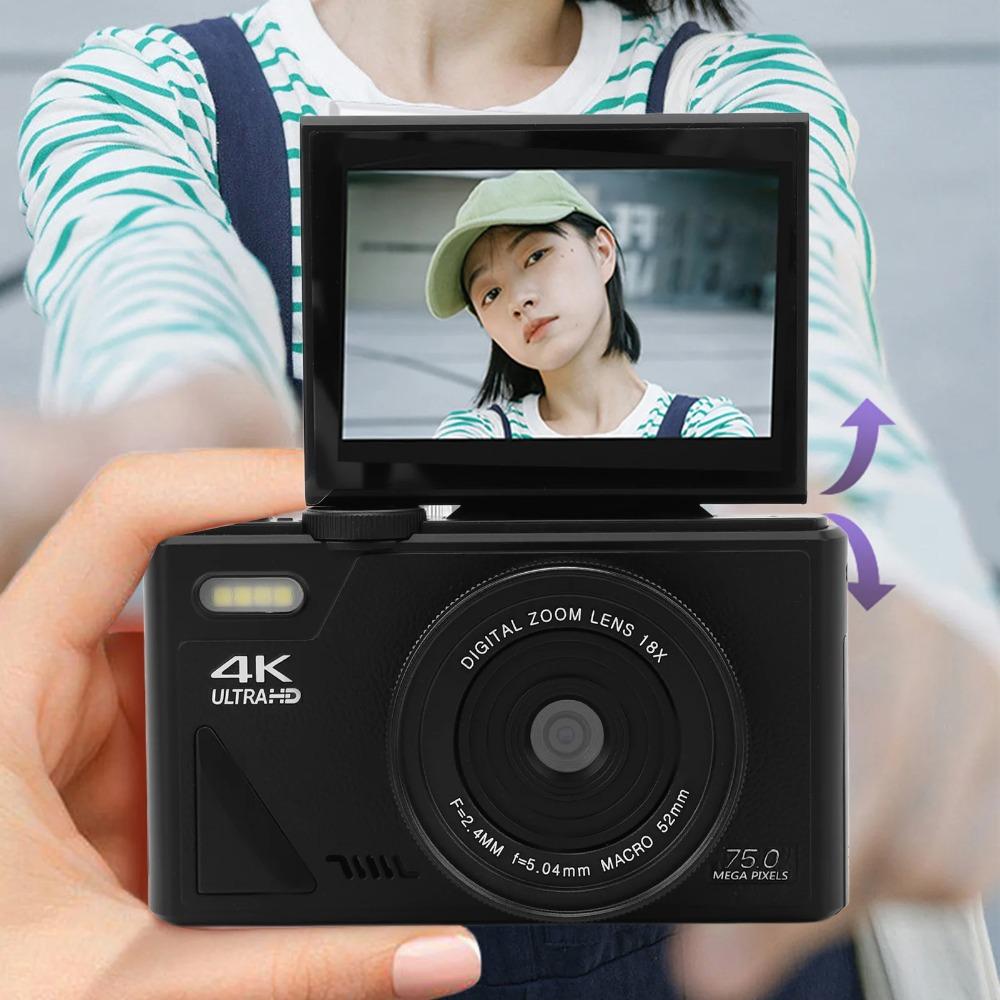 5K Digital Camera 75MP HD 18X Digital Zoom Autofocus Retro Mirrorless Camera with 3 Inch Screen for Travel Photography