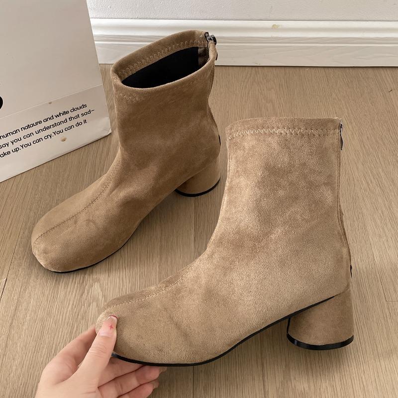 Vintage Stretch Slim Women Ankle Boots Fashion Pointed Toe Thick Heel Shoes Street Style Banquet Party Short Botas Mujer