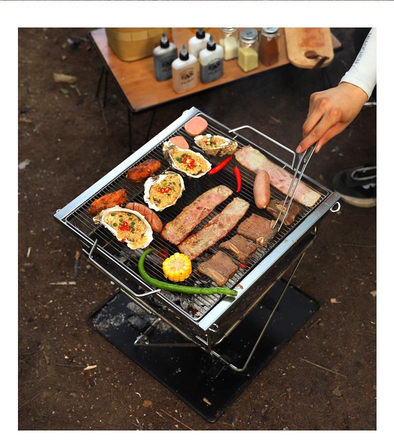 Large Outdoor Stainless Steel Folding Barbecue Grill and Fire Pit for Camping and Picnics