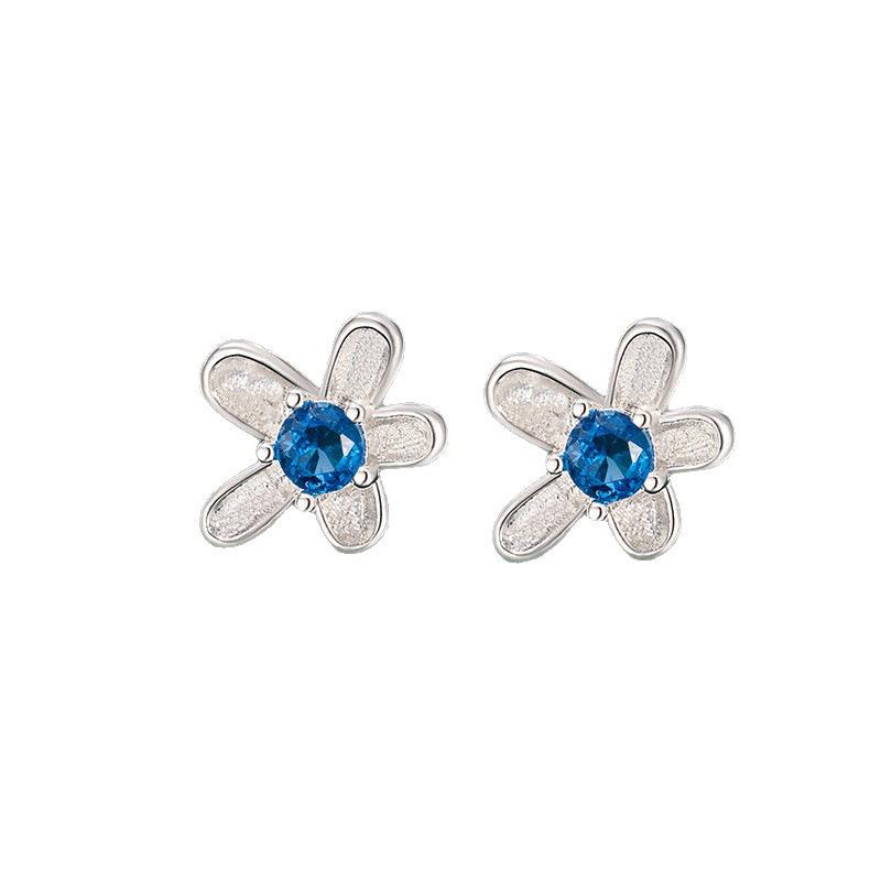 Versatile Blue Diamond Flower Stud Earrings for Women - Fresh, Trendy, Light Luxury