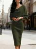 2025 European & American Autumn/Winter Batwing Long Sleeve Waist-Cinching Slim Dress