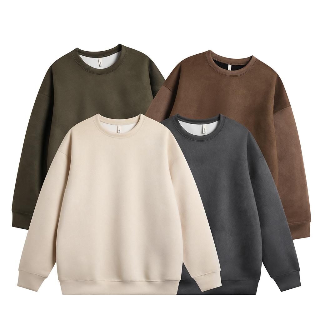 Sweater Men's Spring and Autumn American Retro Crew Neck Top Loose Solid Color Teen Casual Bottom Shirt