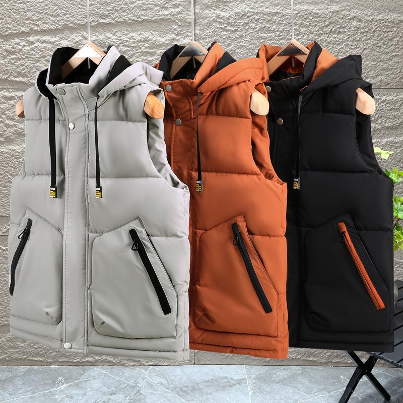 Plus Size M-5XL Winter Sleeveless Jackets Man Thick Outerwears Fashion Men's Warm Vest Hooded
