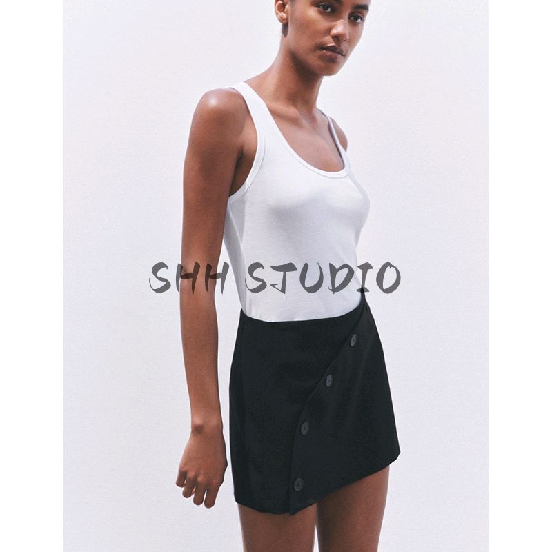 Spring and Summer New Women's Clothing American Style Minimalist Decorated Row Button Fashion City A- line Casual Culottes 2327791