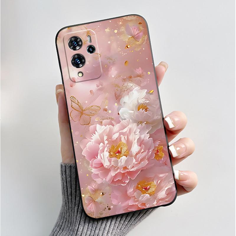 For ZTE V40 Pro 9046 Case Black Jelly Soft Silicone TPU Butterfly Flowers Pattern Phone Casing For ZTE Blade V40 Pro Back Cover
