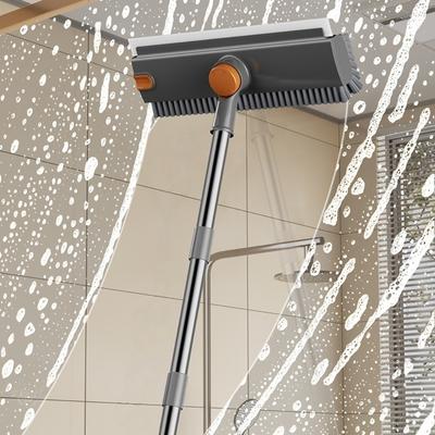Stainless Steel Floor Cleaning Brush PP Bristles Long Handle Bathroom Sink Brush Silicone Scraper Strip Adjustable Angle