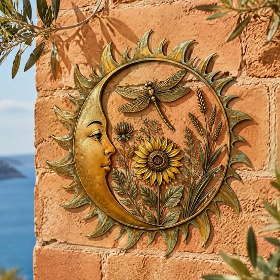 Sunshine Theme Wall Decor Garden Decoration, Dragonfly/Bee/Butterfly/Bird Decor, Acrylic Sun Shape Art for Patio Hanging Ornament Home Indoor Outdoor