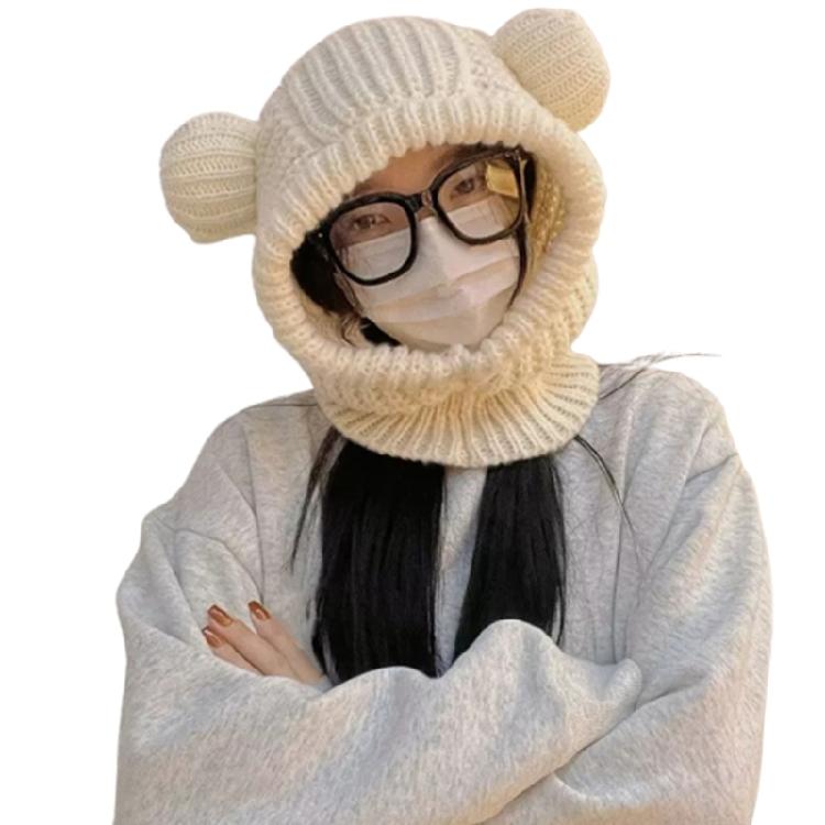 Crochet Bear Ear Balaclava for Y2k Girls Christmas Cosplay Party Photography Hat