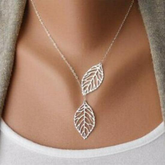 Simple Forest-Style Metal Double Leaf Clavicle Necklace золотой