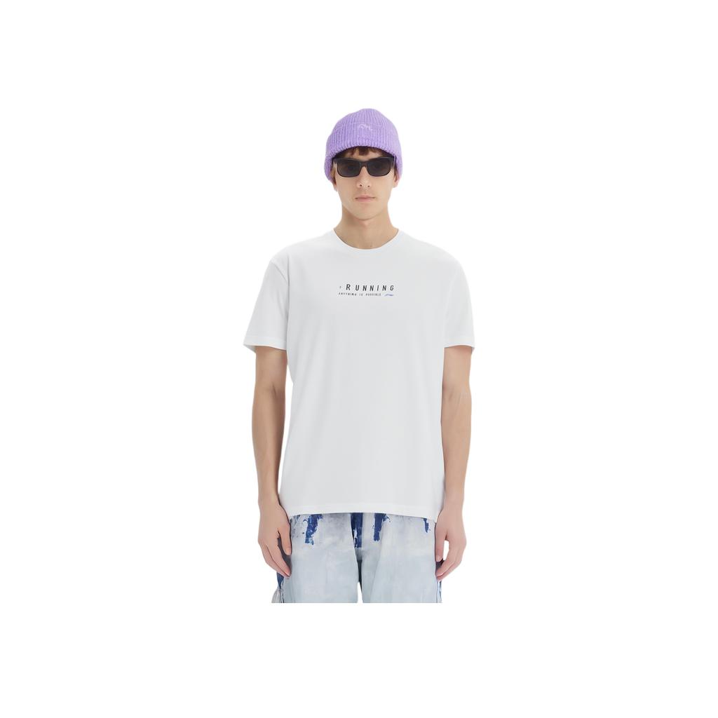 Li Ning Running Series Letter Round Neck Comfortable Breathable Versatile Short Sleeve T-Shirt Men Tops Standard-White ATSV095-2