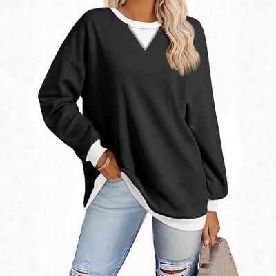 2025 Spring European American Style Color Block Long Sleeve Pullover Hoodie with Embroidered Collar