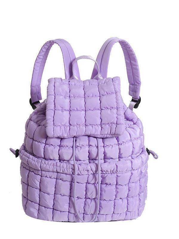 Schoolbag Down Backpack Women's New Commuter Travel Large Capacity Backpack Light Fluffy Plaid Casual Korean Bag