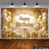 2D Royal Gold Happy Birthday Backdrop Banner Photography Background for Adult Party