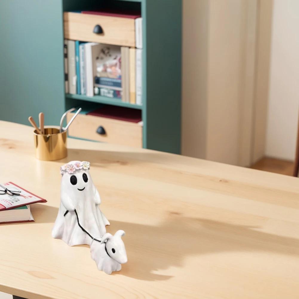 Halloween Ghost Walking Dog Statue Creative Cute Ghost Walking Dog Ornament Handmade Ghost Walking Dog Figurine Gift for Friends