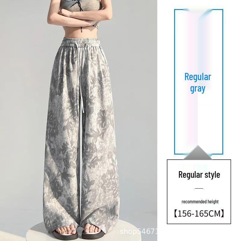 Women's Floral Wide-Leg Pants - Ice Silk, Cotton, Linen, Slimming, Casual Fit for Summer 2026