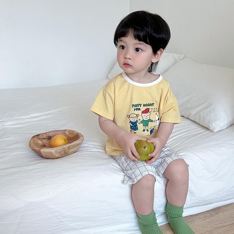 Girls' Summer Cotton Pajama Set - Breathable Cartoon Shorts and Round Neck Top
