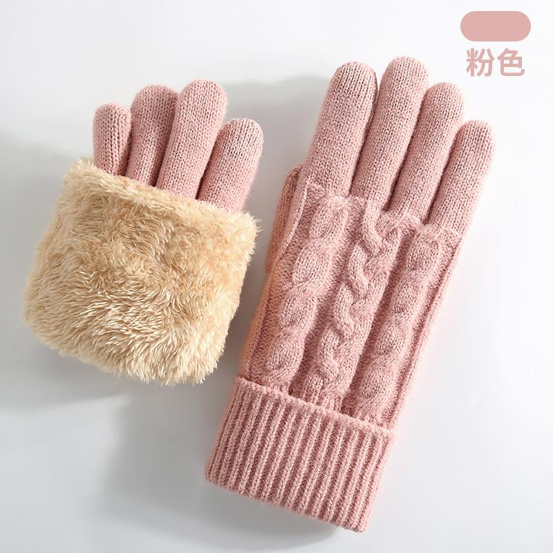 Winter women's touch screen gloves cold-proof double-layer knitted gloves outdoor cycling warm gloves