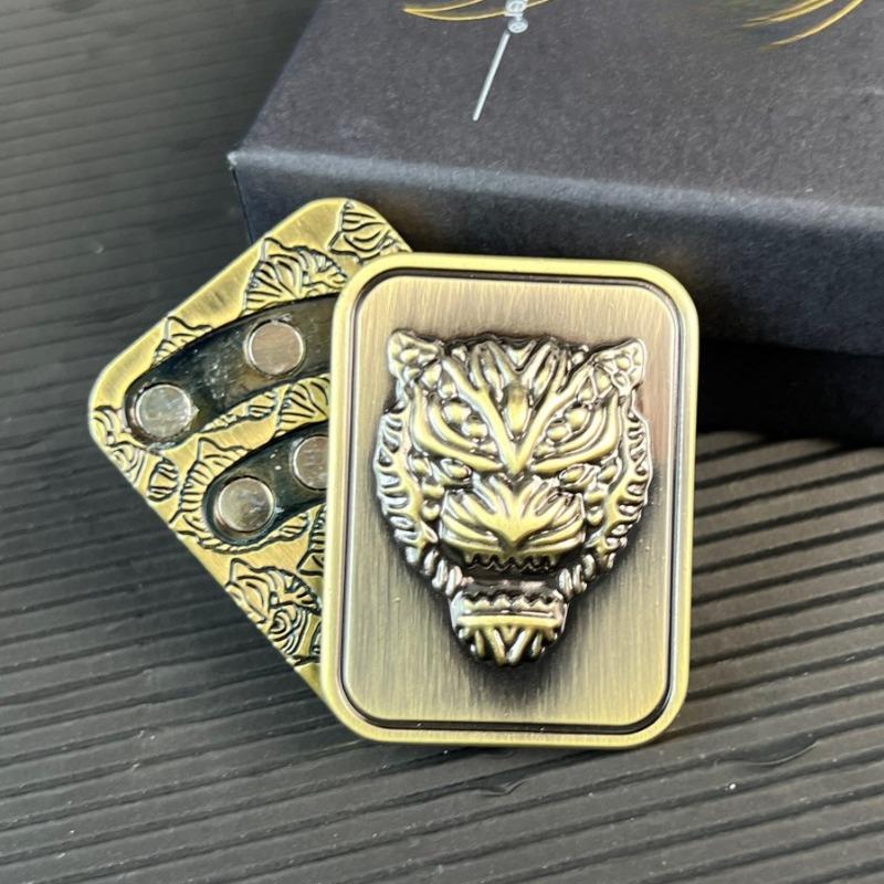 Tiger Head Fidget Mechanical Slider Magnetic Push Card Pushing Plate Haptic Coin Sensory Toy EDC Metal Relieve Stress Relief Toy