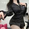 Domila Sexy Lingerie Sexy Pure Desire Secretary Uniform Seduction Passion Free Striped Shirt Suit Qqny