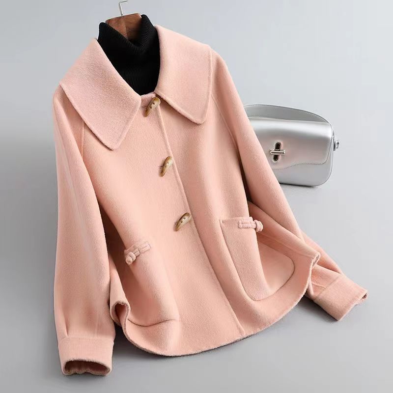 

Short Double Faced Wool Coat Women Spring Autumn Korean Style Loose Fit Doll Collar Fashion Jacket L рожевий