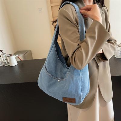 Große Kapazität Denim Einkaufstasche Frauen Schulter Tasche Pendler Unterarm Tasche