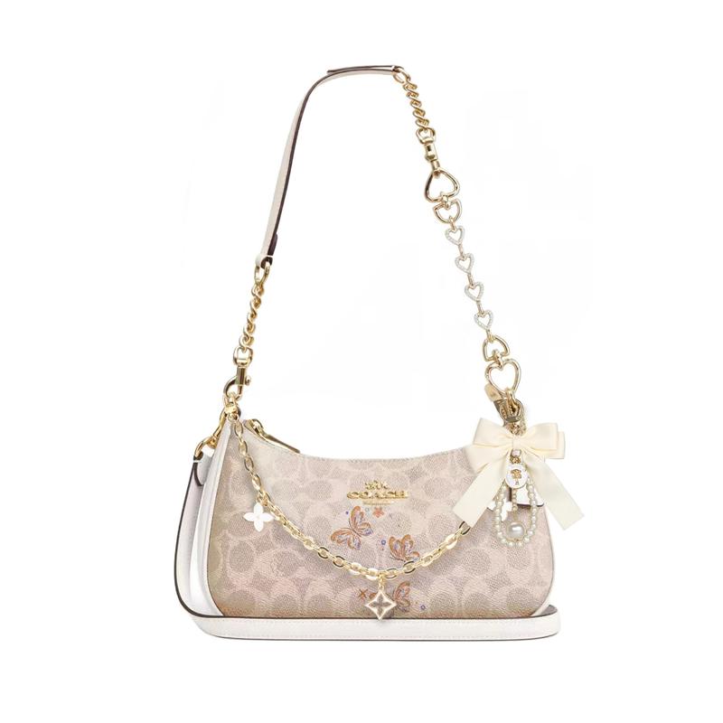 

COACH shoulder bag [Customized bag] Teri 24 classic presbyopic Logo zipper closure, pendant, scarf, bow, printing, extension chain Wuheji basic model білий