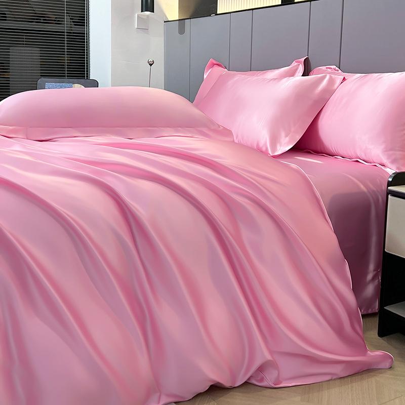 Summer Ice Silk Four-Piece Bed Hat Imitation Tencel Quilt Cover Cool Silk Bed Sheet Washed Silk Quilt Cover